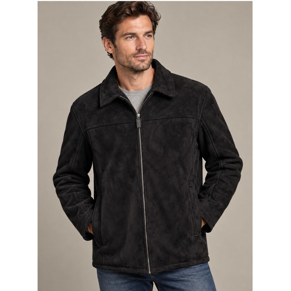 David Taylor Jacket XL Black Faux Suede Fur Lined Zip Front Winter Coat Rancher